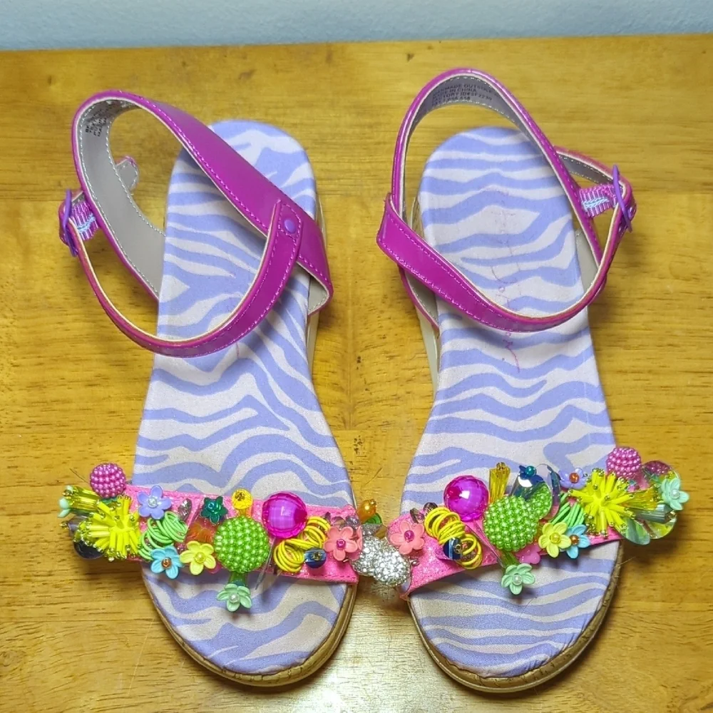 Betsey Johnson Kids Frank Heeled Sandal Pink Platform Buckle Girls Size 13M